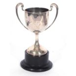 George Vi silver twin handled trophy of plain polished design, London 1937, 133gms, 18.5cm tall,