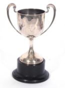 George Vi silver twin handled trophy of plain polished design, London 1937, 133gms, 18.5cm tall,