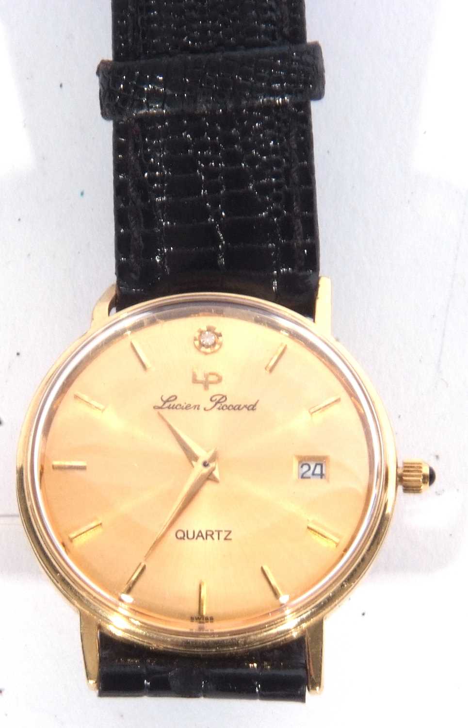 Lucien Picard 14ct gold gents wrist watch, the watch marked on back of case for 14ct gold, gold - Image 2 of 4