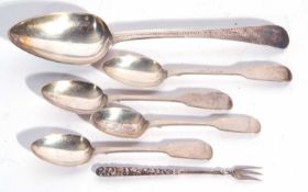 Mixed Lot: George III bright cut Old English tablespoon, London 1794 by Thomas Wallis, together with