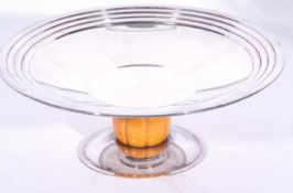 Art Deco silver plated tazza with amber coloured stem on spreading base, stamped beneath EPNS,