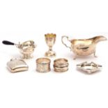 Mixed Lot: Edward VII silver sauce boat, Chester 1905, maker's marks for Stokes & Ireland Ltd; a