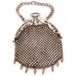 German white metal meshwork evening bag, the top section with a classical figure detail, push button