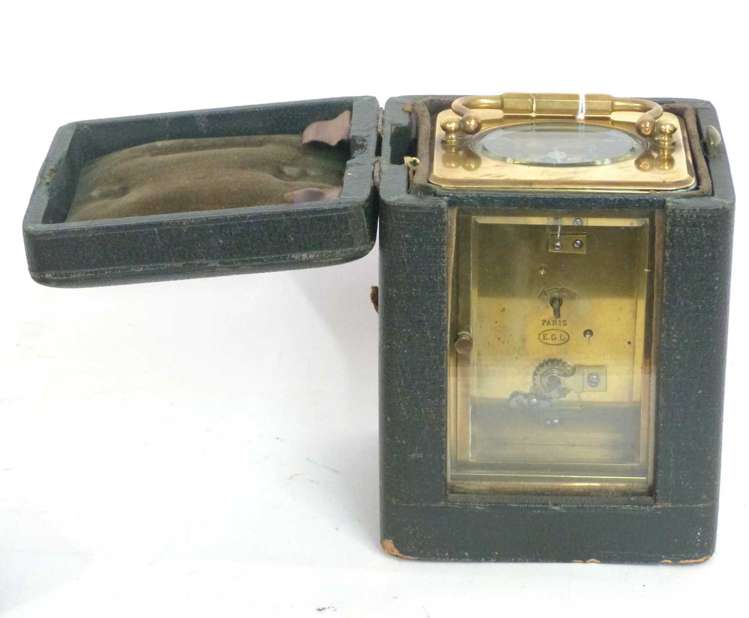 First quarter of the 20th century large French brass and glass panelled carriage clock of plain - Image 2 of 7