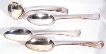 Mixed Lot: three early Georgian base marked table spoons including one bearing the London hallmark