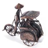 Mid/late 20th century white metal model of a rickshaw with figures, 6cm wide x 5cm tall, stamped ‘