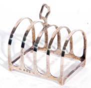 George V small toast rack of five hoop rectangular design, Birmingham 1926 by Adie Bros Ltd, 8cm