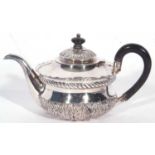 Victorian silver bachelor's style tea pot of compressed circular form with hinged lid and crimped