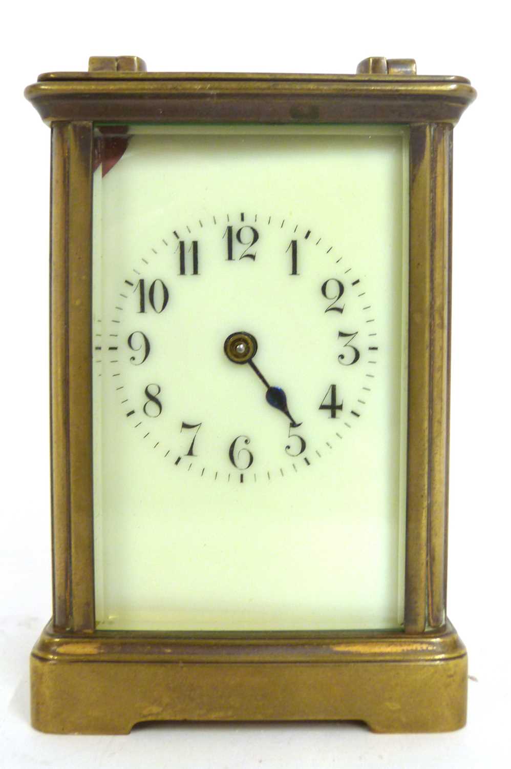 Carriage clock with four glass sides, white dial and a key wound movement (a/f)