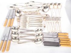 Box of various plated cutlery to include two soup ladles, forks etc