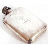 Early 20th century silver hip flask, circa 1920, of rectangular curved form with rounded corners,