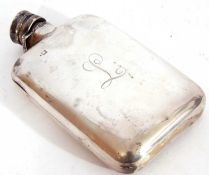 Early 20th century silver hip flask, circa 1920, of rectangular curved form with rounded corners,