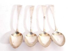 Set of four Georgian Old English table spoons engraved with family monogram, London 1802, maker's