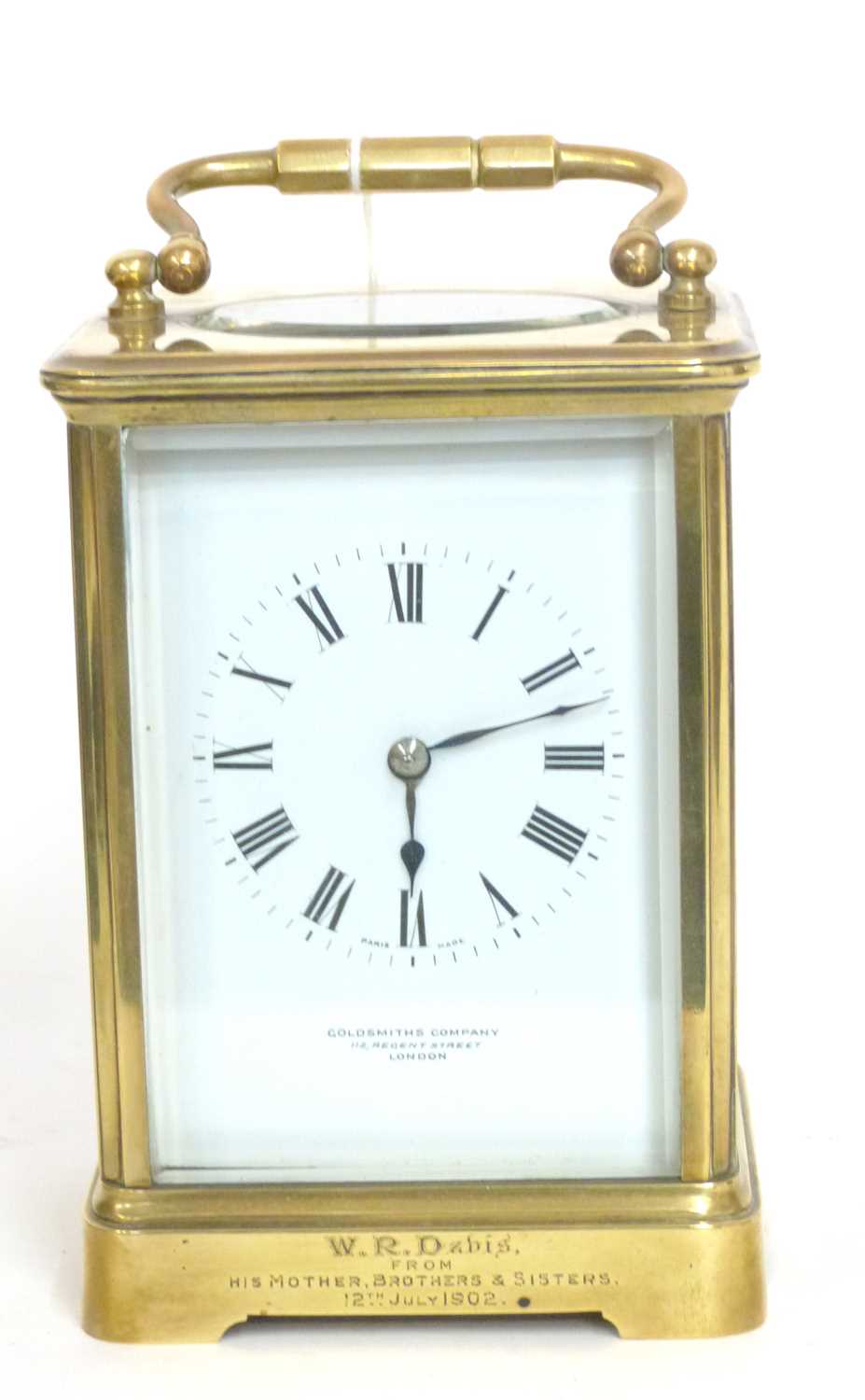 First quarter of the 20th century large French brass and glass panelled carriage clock of plain