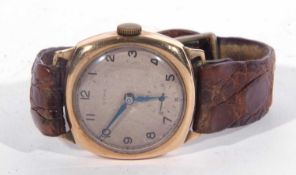 Cyma 9ct gold wrist watch, hallmarked 375 on back of case, Dennison watch case, manually crown wound