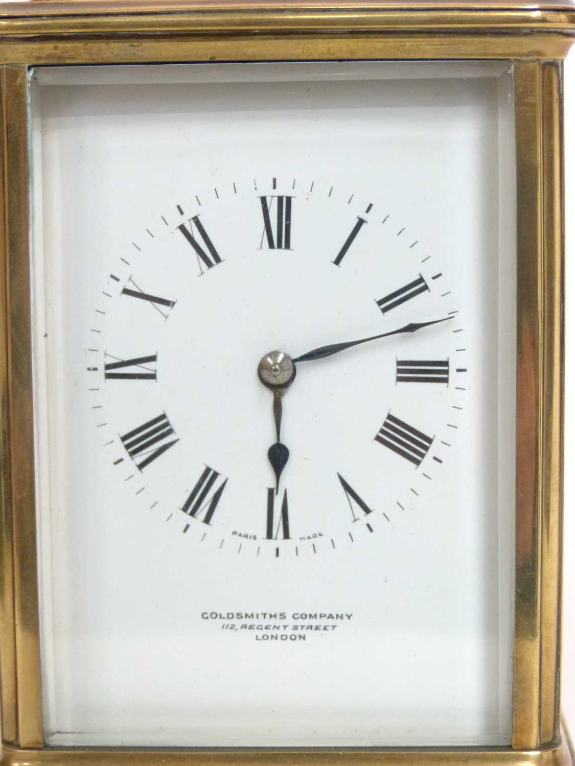 First quarter of the 20th century large French brass and glass panelled carriage clock of plain - Image 5 of 7