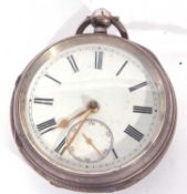 Gents silver pocket watch, hallmarked Chester 1892, white enamel dial with gold coloured hands and