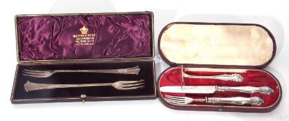 Mixed Lot: cased late Victorian pair of silver long handled pickle forks, Sheffield 1893/5, maker'