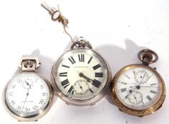 Mixed Lot: two pocket watches and a stopwatch, the stopwatch is an Elgin timer, engraved verso '