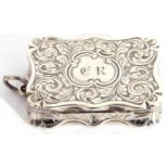 Victorian silver vinaigrette, the rectangular shaped vinaigrette with serpentine sides, engraved and