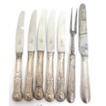 Mixed Lot: five Victorian silver handled table knives, Kings pattern, together with a pair of