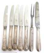 Mixed Lot: five Victorian silver handled table knives, Kings pattern, together with a pair of