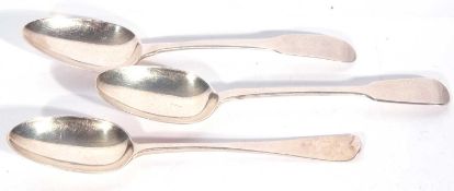 Mixed Lot: a George III Irish silver table spoon in Fiddle pattern, Dublin 1801, maker JS, a further