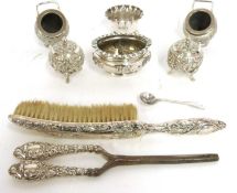 Mixed Lot: Birmingham silver open salt of oval form, tied ribbon design, marks rubbed, a Victorian