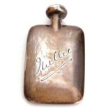 George VI silver scent bottle of flat rectangular shaped form, screw on lid with personalised
