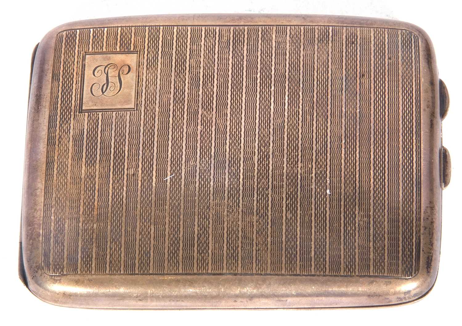 George V silver cigarette case of rectangular curved form, one corner engraved with a cartouche