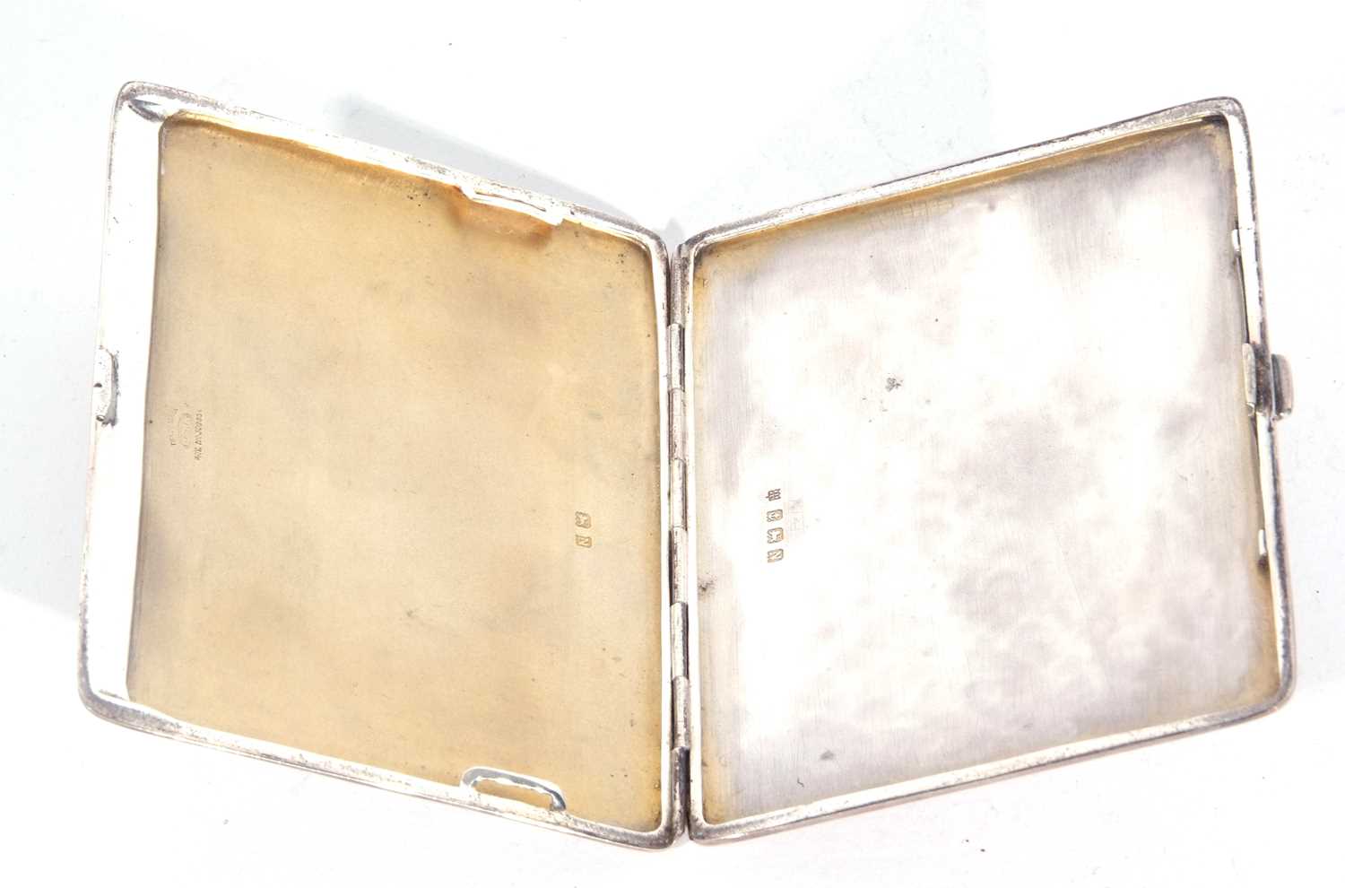George VI silver cigarette case of rectangular form, engine decoration back and front having a - Image 2 of 3
