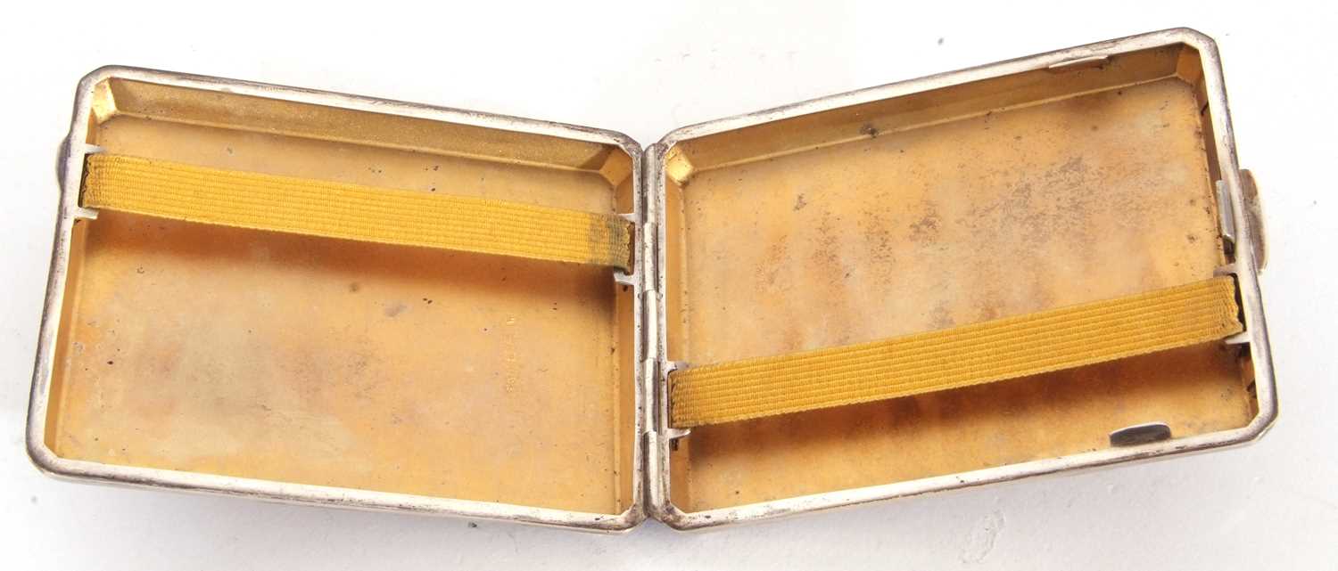 George VI silver cigarette case of rectangular form with a plain corner set cartouche, engine turned - Image 3 of 3