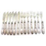 Mixed Lot: thirteen Continental fish eaters, the ornate floral decorated handles stamped '800', (