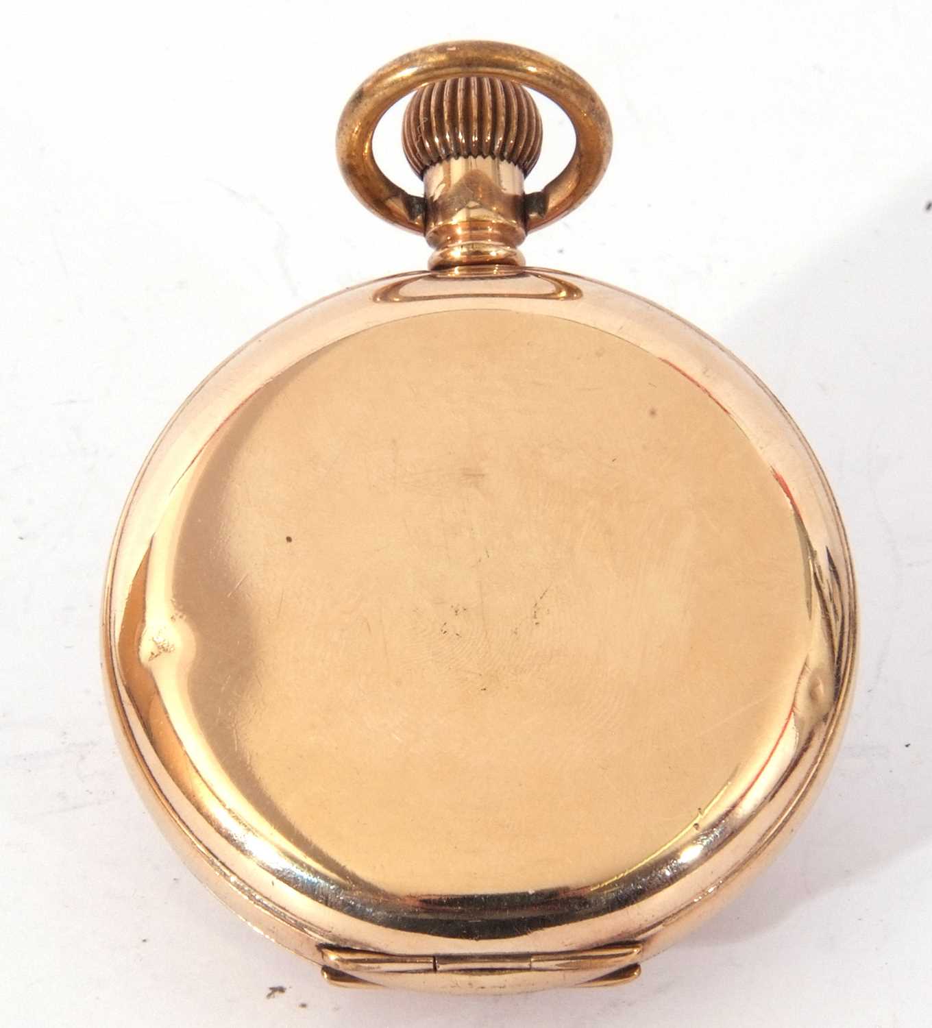 A Thomas Russell & Sons of Liverpool, gold plated hunter pocket watch, white enamel dial with - Image 2 of 2