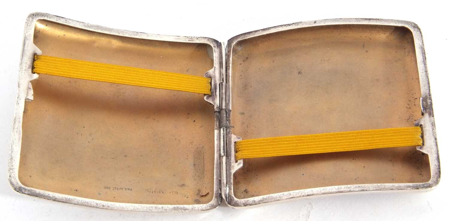 George V silver cigarette case of shaped square form, with engine turned decoration back and - Image 3 of 4