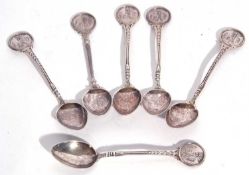 Of golfing interest – a set of six Elizabeth II coffee spoons with decorative stems and golfing