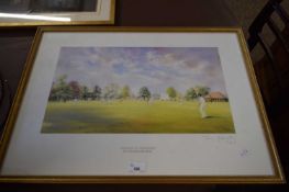 JOCELYN GALSWORTHY, 'CRICKET AT LUDGROVE', COLOURED PRINT, SIGNED IN PENCIL, 30/250, F/G