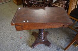 19TH CENTURY PEDESTAL GAMES TABLE WITH REVOLVING TOP AND LATER INSET REXINE SURFACE, 73CM WIDE