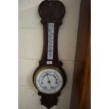 LATE 19TH CENTURY OAK CASED ANEROID BAROMETER AND THERMOMETER COMBINATION