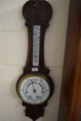 LATE 19TH CENTURY OAK CASED ANEROID BAROMETER AND THERMOMETER COMBINATION