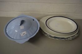 MIXED LOT - BLUE GLAZED SERVING DISH AND MEAT PLATE