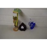 MIXED LOT - AN ART GLASS ELEPHANT, A COMPOSITION MODEL BUDDHA AND A MODEL FROG (3)