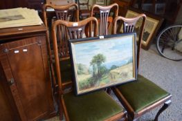 FOUR EARLY 20TH CENTURY CABRIOL LEGGED DINING CHAIRS