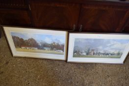 ROY PERRY TWO CRICKETING PRINTS 'THE OPENING MATCH' AND 'THE CLOSING MATCH' FRAMED AND GLAZED