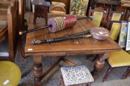 EARLY 20TH CENTURY OAK DRAWER LEAF DINING TABLE