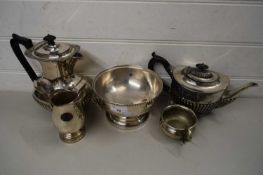 MIXED LOT - SILVER PLATED TEA WARES, SILVER PLATED ROSE BOWL ETC
