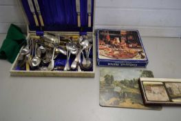 CANTEEN OF SILVER PLATED CUTLERY PLUS FURTHER SERVING DISH AND OTHER ITEMS