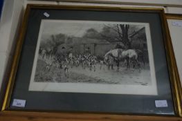 GEORGE WRIGHT, HUNTING SCENE WITH HOUNDS, BLACK AND WHITE ENGRAVING, SIGNED IN PENCIL, F/G