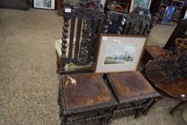 PAIR OF VICTORIAN GOTHIC OAK DINING CHAIRS WITH CARVED DETAIL