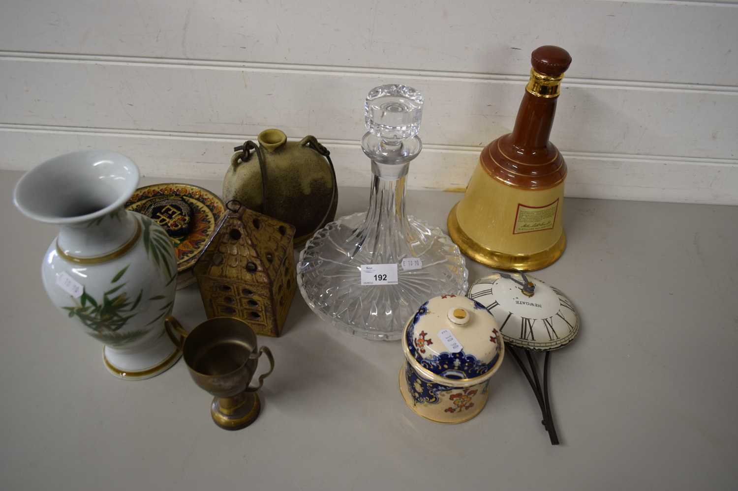 MIXED LOT - SHIPS DECANTER, VARIOUS CERAMICS, WADE WHISKY BELL ETC